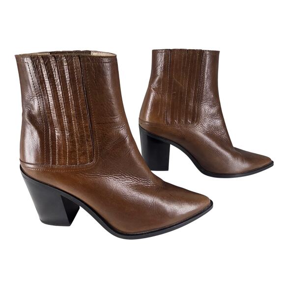 ZARA BASIC WOMEN'S BROWN LEATHER BLOCK HEEL ANKLE BOOTS SIZE EU 37 - US 6.5 - 7 - Picture 1 of 11